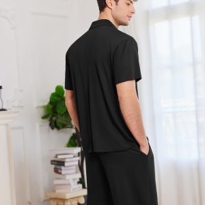 Mens Pajamas Set Short Sleeve Sleepwear Button Down Soft Loungewear 2 Piece Pj Shorts Sets with Pockets