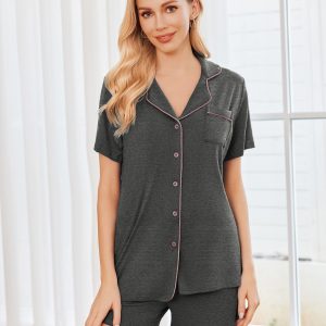 2 Pack Womens Pajamas Set Button Down Summer Sleepwear Short Sleeve Comfy Pjs Loungewear Set