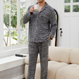 Mens Pajamas Set Long Sleeve Soft Pajamas for Men Button Down Sleepwear Pjs Lounge Sets with Pockets S-2XL