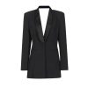 Women Autumn Single Button Backless Full Sleeve Ladies Black Blazer Coat Long Suit Jacket