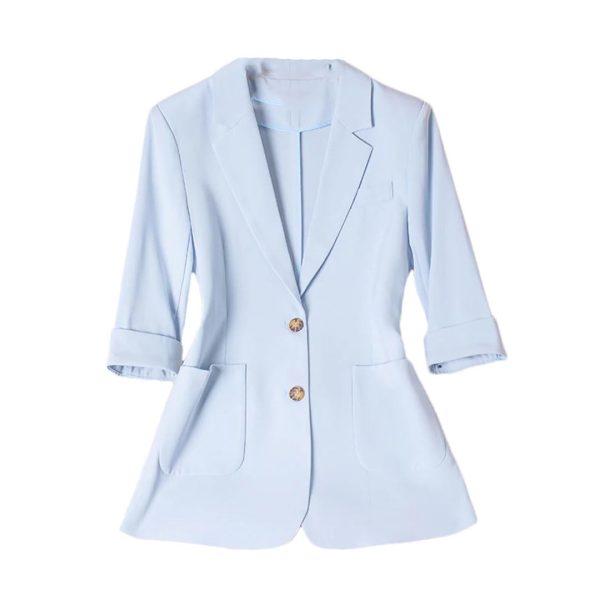 Women Spring Summer Wear Half Sleeve Jacket Office Single Breasted Thin Suit Blazer
