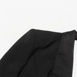 Women Autumn Single Button Backless Full Sleeve Ladies Black Blazer Coat Long Suit Jacket