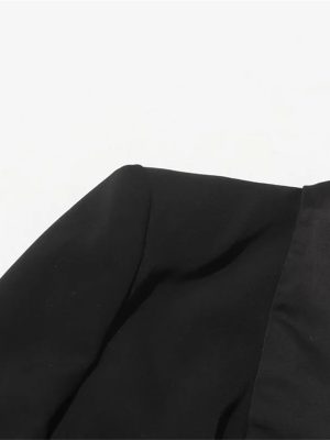 Women Autumn Single Button Backless Full Sleeve Ladies Black Blazer Coat Long Suit Jacket