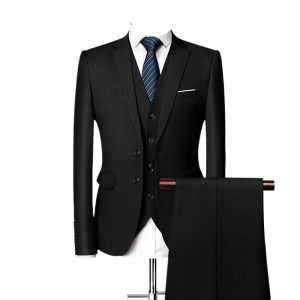 Solid Color Slim Fit Korean Style Men Suits Three Piece Set Business Formal Vest Trousers Wedding Classic Outfit