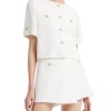 Women's 2 Piece Suit Sets White Acetate Short Sleeve Blazer Jacket and Skirt Shorts Business Casual Outfits
