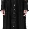 Vintage Lace Midi Dress Women O Neck Puff Sleeves Empire Waist Hollow Out A Line Single Breasted Dress