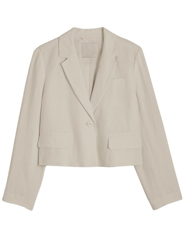 Womens Cropped Blazer Casual Lightweight Cotton Linen Blazer Suit Jackets