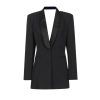 Women Autumn Single Button Backless Full Sleeve Ladies Black Blazer Coat Long Suit Jacket