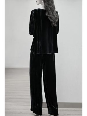 Women's Velvet Set - Long Sleeve Top & Trousers Premium Comfort for Daily Wear