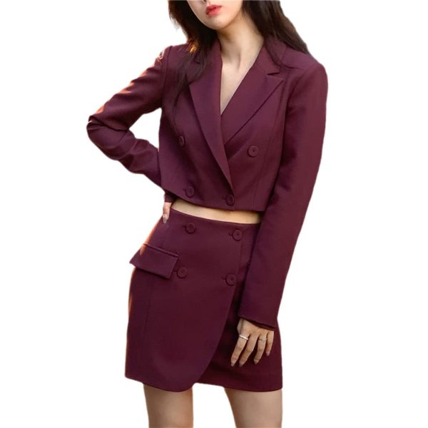 Spring Summer Stylish Blazer Suits Sets Women Crop Coat High Waist Pocket Mini Skirts Outfit Suits