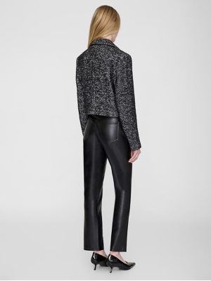 Women's 2-Piece Suit Wide Herringbone Notch Lapel Double Breasted Buttons Jacket Leather Pants Work Meeting