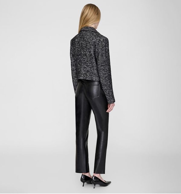 Women's 2-Piece Suit Wide Herringbone Notch Lapel Double Breasted Buttons Jacket Leather Pants Work Meeting