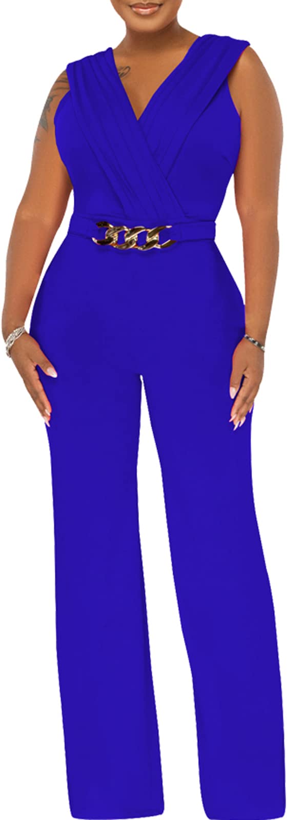 Women's Dressy Jumpsuits Summer Sexy Party Rompers Elegant Deep V Neck Backless Clubwear Wide Leg Long Pants