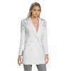 Women Autumn Double Breasted Rhinestone Full Sleeve Black Blazer Coat Long Suit Jacket