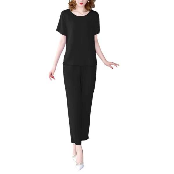Women's Summer Loungewear - Light Blue Cotton Blend Tee & Capris Moisture-Wicking