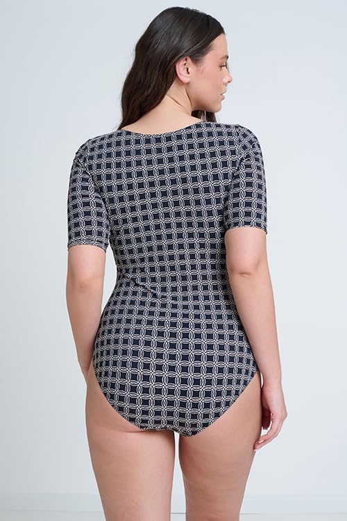 Women’s Modest Short Sleeve One Piece Swimsuit with Removable Soft Cups and Scoop Neckline Swim Wear Must Have