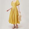 Romantic Floral Midi Dress for Women Summer Square Neck Chiffon Tulle Short Sleeve Ruffled Party Guest Dress