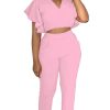 Womens Summer Two Piece Shorts Outfit Sexy Crop Top Butterfly Sleeve 2 pc Short Set Vacation Brunch Matching Set