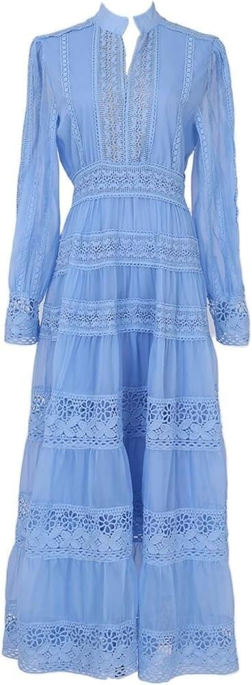 Women's Muslim Wedding Guest Dress Long Sleeve Cotton Lace Embroidery Plain Maxi Bridesmaid Evening Dress