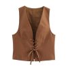 Women's 2 Piece Set Lace-Up Slim Vest V-Neck Cropped Top High Waist Side Zipper A-Line Skirt for Spring Summer