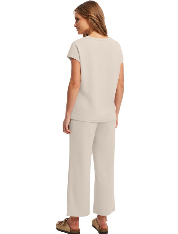 Two Piece Sets for Women Summer Outfits Lounge Sets V Neck Tops Wide Leg Pants Woman Vacation Travel Outfits