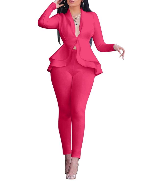 Sexy 2 Piece Outfits for Women Long Sleeve Solid Blazer with Pants Casual Elegant Business Suit Sets