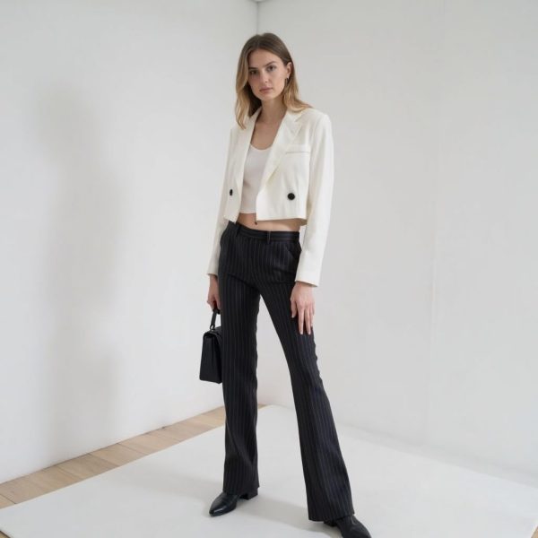 Womens Cropped Blazer Business Casual Lightweight Long Sleeve Suit Jacket Work Office Blazer for Women