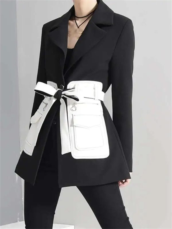 Women's Contrast Color Lapel Pocket Long Sleeve Loose Fit Office Open Front Solid Blazer