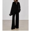 Plus Size Women's Velvet Set - Pullover Top & Wide Leg Pants Relaxed Comfort Fit