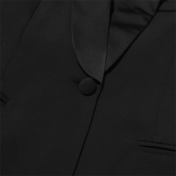 Women Autumn Single Button Backless Full Sleeve Ladies Black Blazer Coat Long Suit Jacket