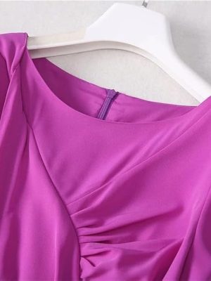 Women’S Round Neck Solid A Line Dress Summer Short Sleeve Midi Casual Party Robe for Evening Party