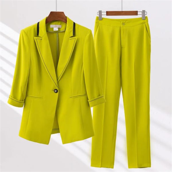 Women Spring Summer Temperament Half Sleeve Business Slim Blazer and Pants Office Ladies Work Wear Suits