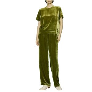 Women's Active Wear Set - Short Sleeve Tee & Athletic Pants Velvet Feel Sport Lounge