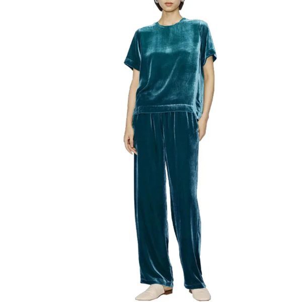 Women's Active Wear Set - Short Sleeve Tee & Athletic Pants Velvet Feel Sport Lounge