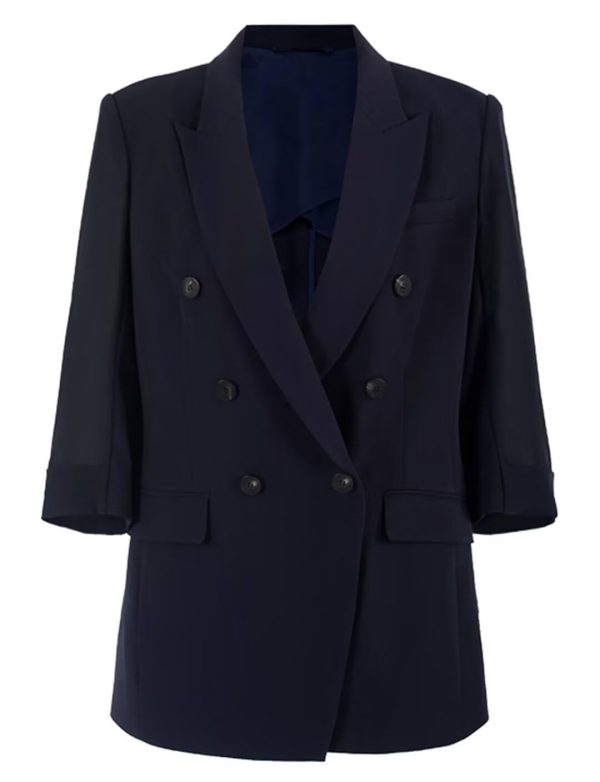 Women's Double Breasted Suit Blazer Summer 3/4 Sleeve Office Work Casual Jacket