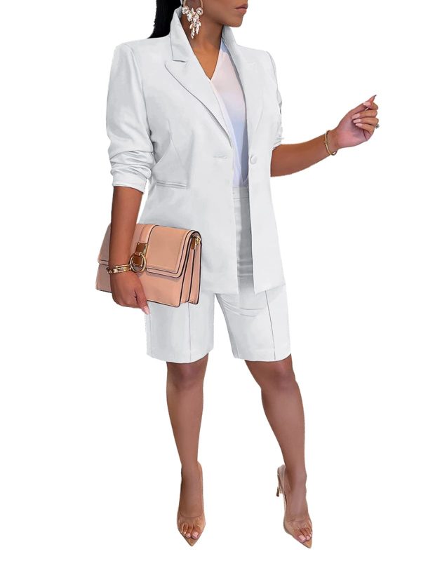 Womens 2 Piece Blazer Outfits Lapels Open Front Suit Jacket and Bermuda Shorts Set