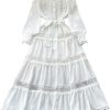 Elegant Lace Patchwork Maxi Dress Women Hollow Out Short Sleeve O Neck Lightweight Beach Dress