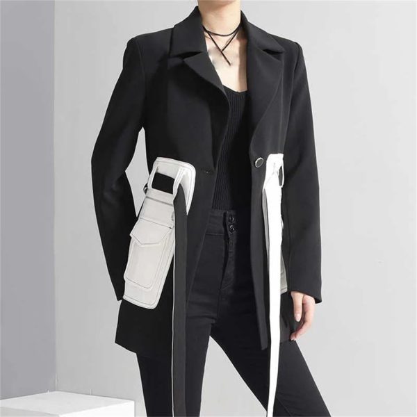 Women's Contrast Color Lapel Pocket Long Sleeve Loose Fit Office Open Front Solid Blazer