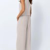 Womens V Neck Twill Tailored Blazer Sleeveless Vest Two 2 Piece Set Wide Leg Pant Suit