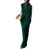 Women's Urban Linen Set - Sleeveless Top & Wide Leg Trousers City Chic Style