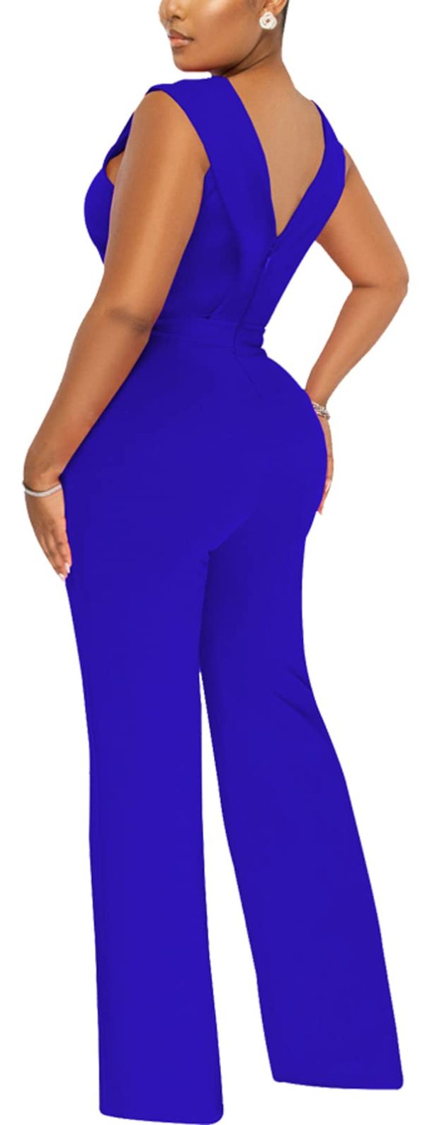 Women's Dressy Jumpsuits Summer Sexy Party Rompers Elegant Deep V Neck Backless Clubwear Wide Leg Long Pants