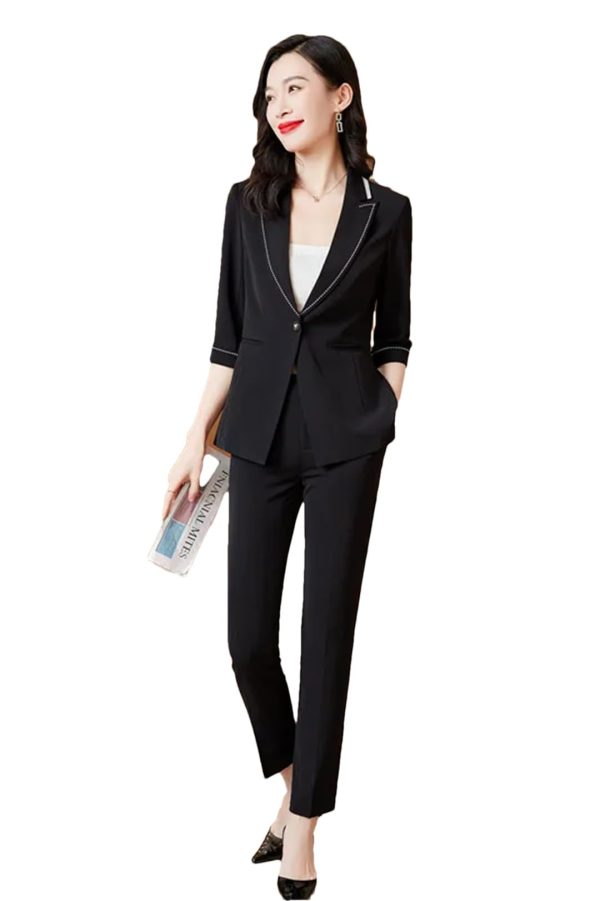 Women Spring Summer Temperament Half Sleeve Business Slim Blazer and Pants Office Ladies Work Wear Suits