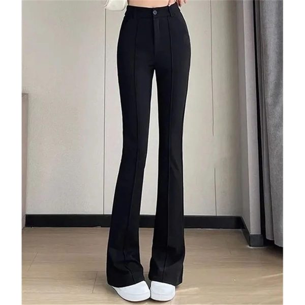 Women Solid Color Suit Pants Summer Female High Waisted Mop Pants Lady Flared Pants