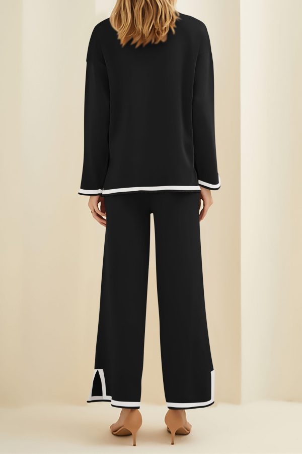 Women's 2 Piece Knit Sweater Set Casual Long Sleeve Pullover Wide Leg Pants Sweatsuit Tracksuit Outfit