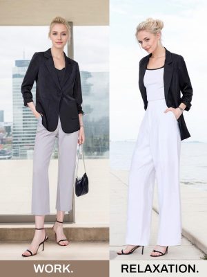 2025 Summer Linen Blazer Women Lightweight 3/4 Stretchy Ruched Sleeve Fully-Lined Casual Work Jacket with Pockets