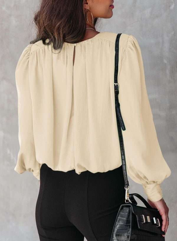 Women's Tops Blouses for Women Casual Long Sleeve Shirts Crew Neck Bohemian Solid Color Spring Work Business