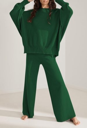 Women 2 Piece Sweater Sets Long Sleeve Knit Top Matching Wide Leg Pant Knitted Sweatsuit Outfits