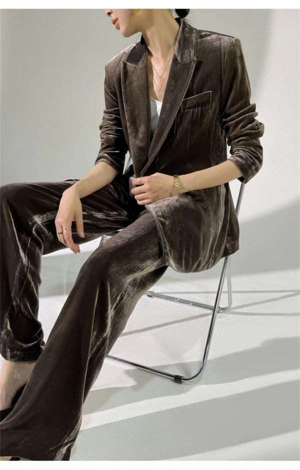 Plus Size Women's Velvet Suit - Business Casual Attire with Elegant Silhouette