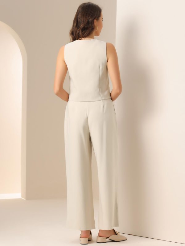 Two Piece Outfits for Women's Button Front Sleeveless Vest Wide Leg Pants Matching Sets