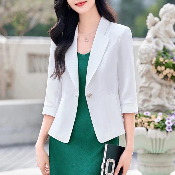 Women Summer Style Elegant Office Wear Jacket Business Uniforms Half Blazer Work Coat